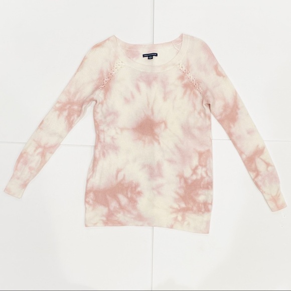 American Eagle Outfitters Pink & Cream Tie Dye Braid Detail Sweater - Picture 1 of 4